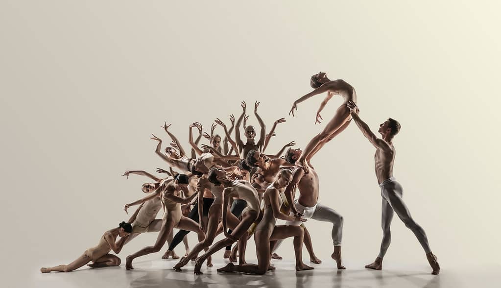 The group of modern ballet dancers. Contemporary art ballet